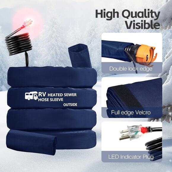 NEW Sewer Hose Heated Sleeve Avoid Freezing at -45°F, Blue RV 15FT Insulation - Picture 4 of 7